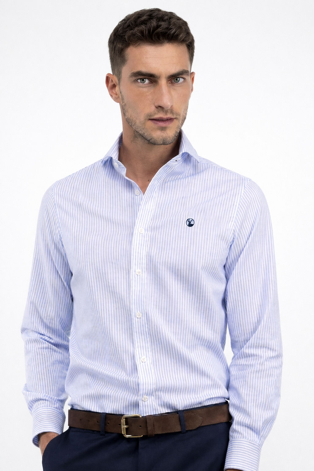 Camisa Rayas Blanca Celeste Modelo Spagnolo - Fogliatti