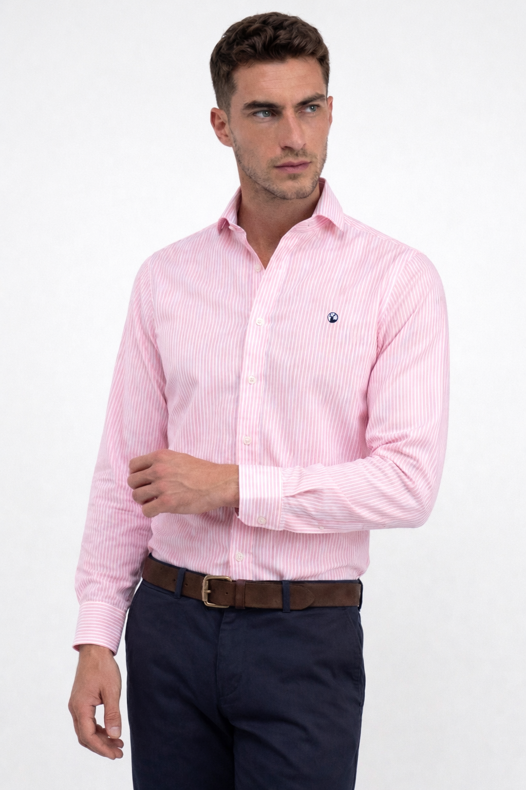 Camisa Rayas Blanca Rosa Modelo Spagnolo - Fogliatti