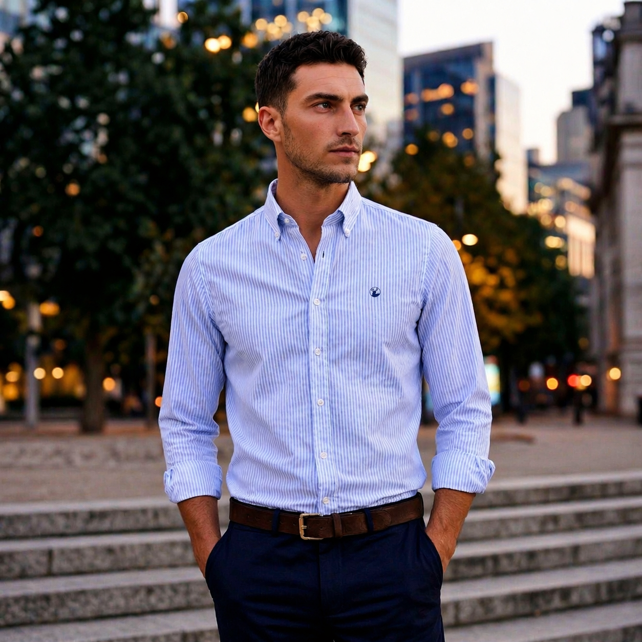 Camisa Rayas Blanca Celeste Modelo Spagnolo - Fogliatti