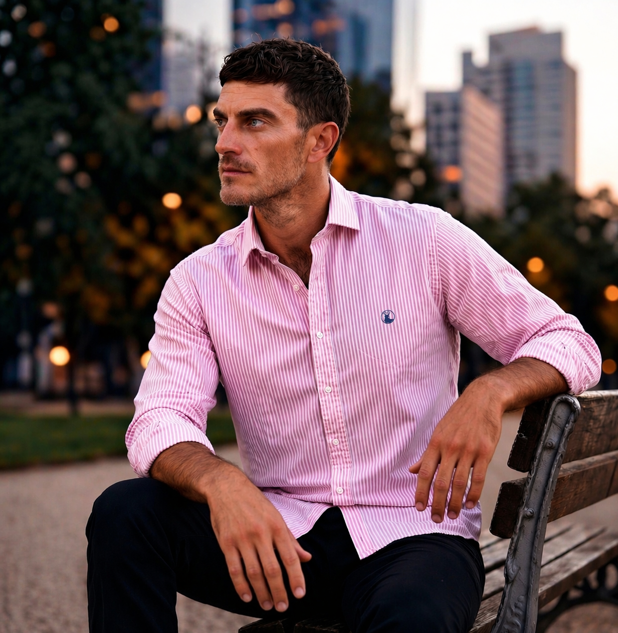 Camisa Rayas Blanca Rosa Modelo Spagnolo - Fogliatti