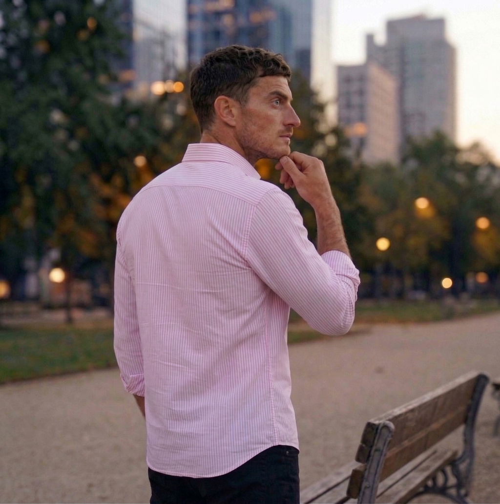 Camisa Rayas Blanca Rosa Modelo Spagnolo - Fogliatti