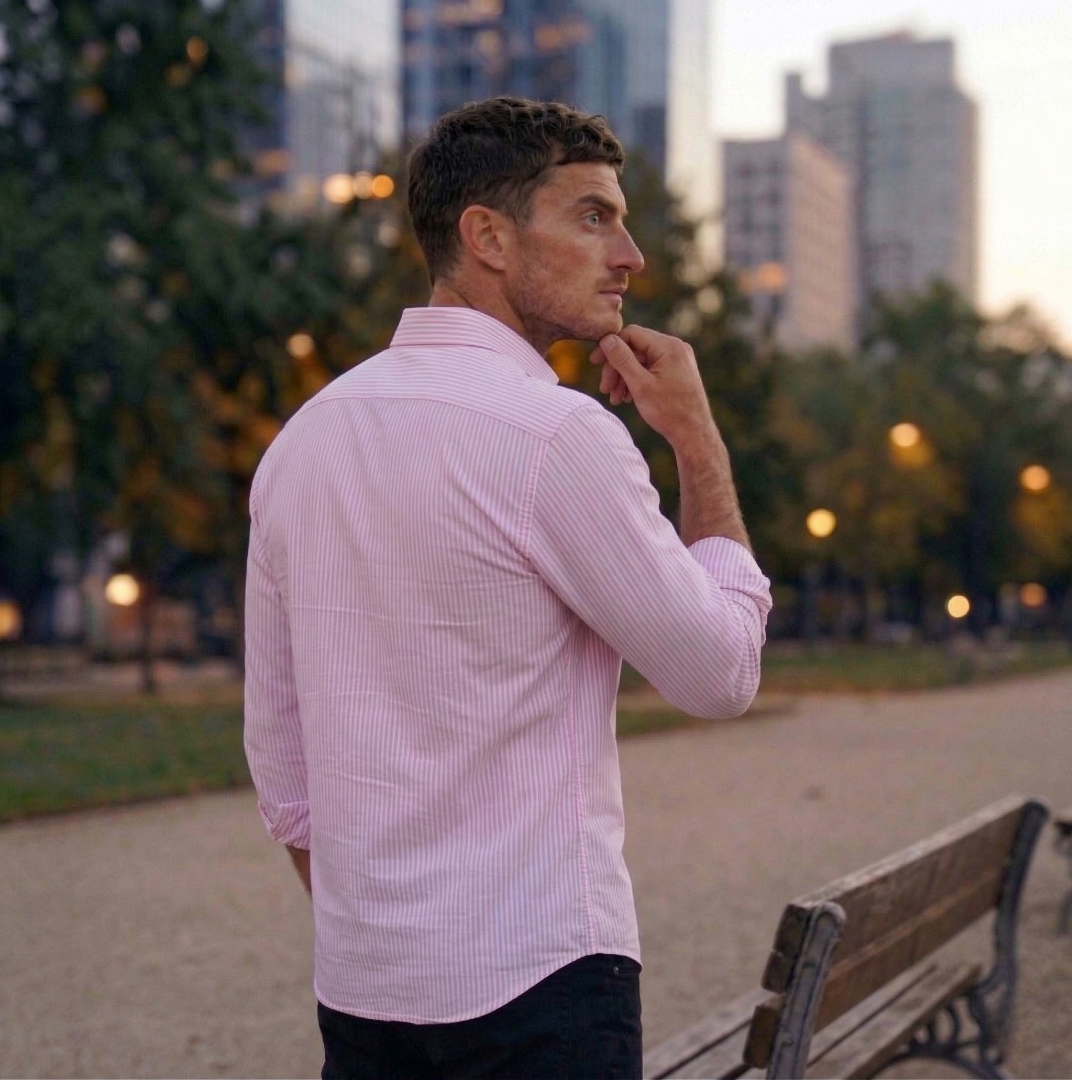 Camisa Rayas Blanca Rosa Modelo Spagnolo - Fogliatti