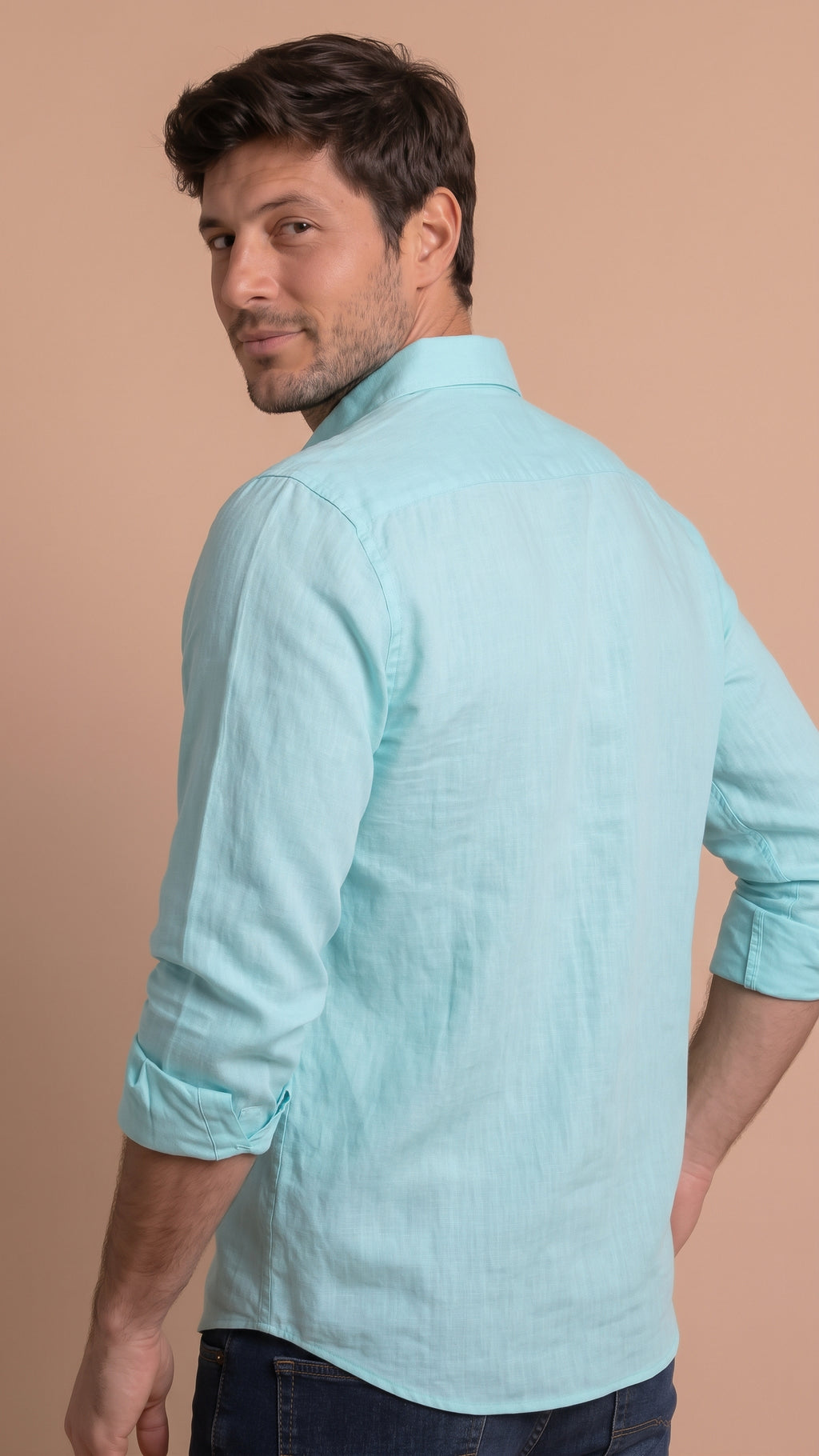 Camisa Lino Turquesa Modelo Di Fabio - Fogliatti