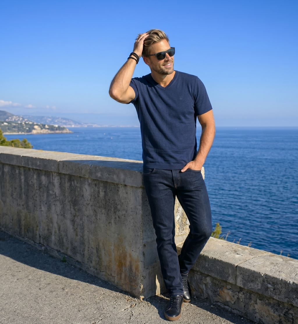 Polera Azul Marino Cuello en V - Modelo Barbé - Fogliatti