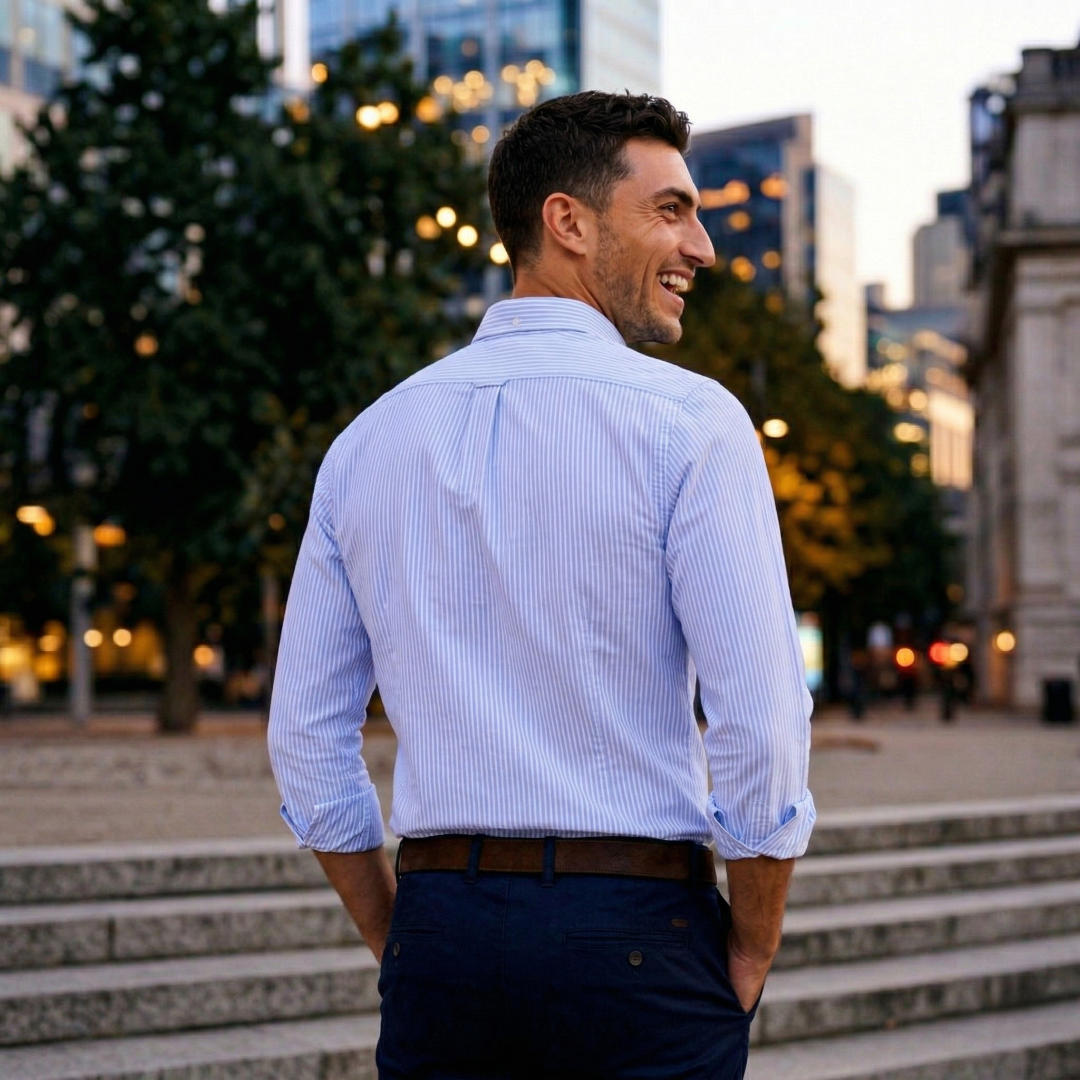 Camisa Rayas Blanca Celeste Modelo Spagnolo - Fogliatti