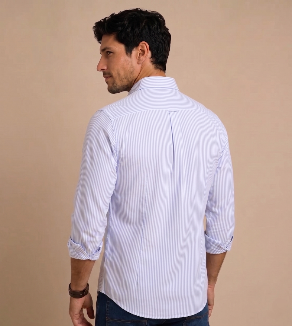 Camisa Rayas Blanca Azul Modelo Spagnolo - Fogliatti