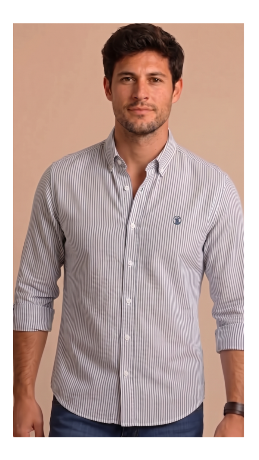 Camisa Rayas Blanca Azul Modelo Spagnolo - Fogliatti