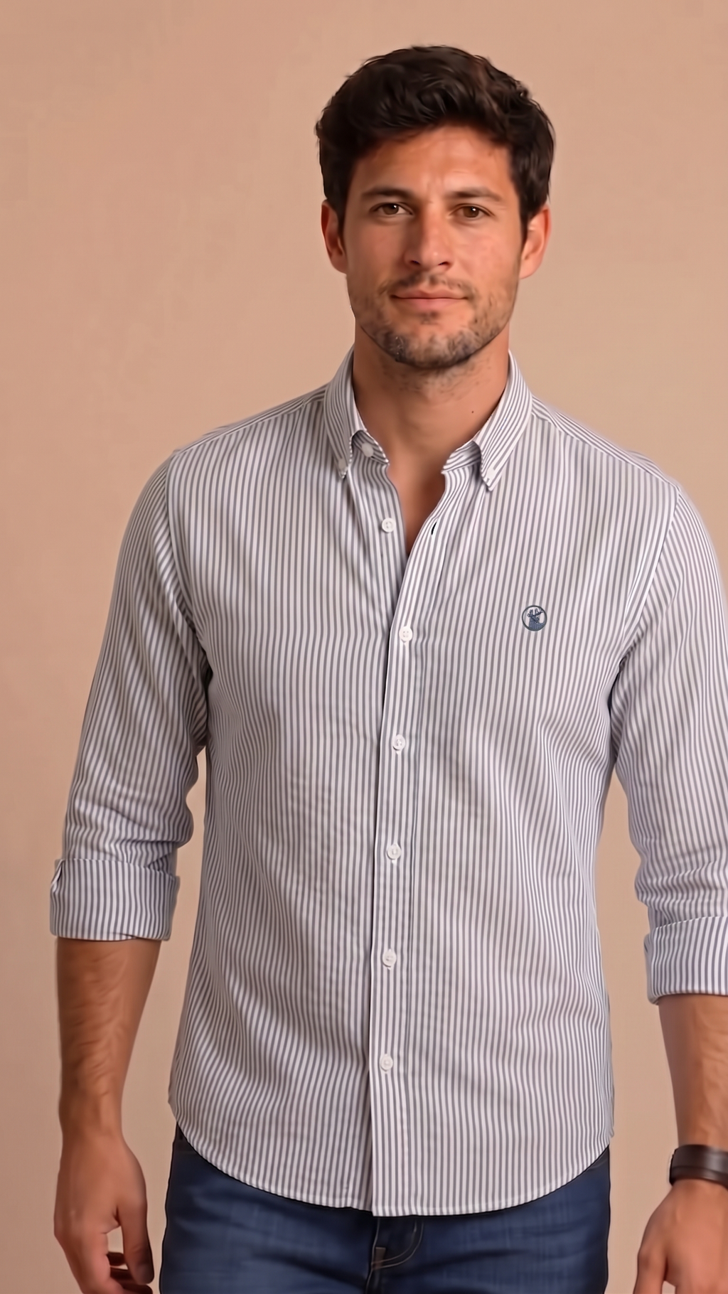Camisa Rayas Blanca Azul Modelo Spagnolo - Fogliatti