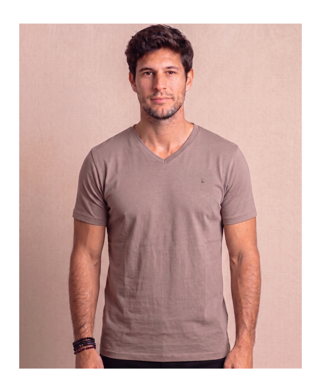 Polera Taupe Cuello V Modelo Barbé - Fogliatti