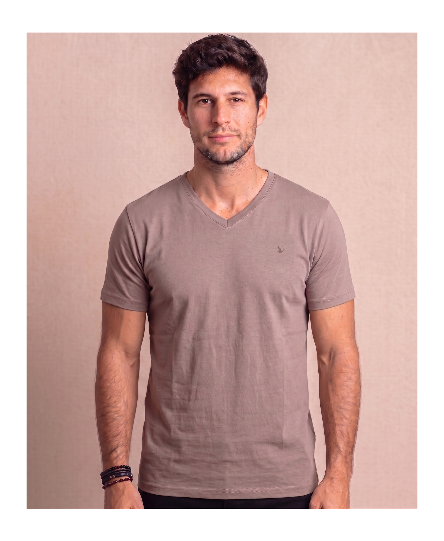 Polera Taupe Cuello V Modelo Barbé - Fogliatti