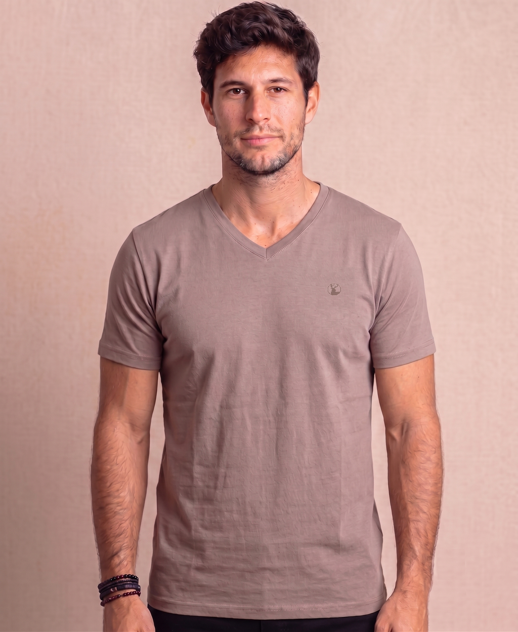 Polera Taupe Cuello V Modelo Barbé - Fogliatti