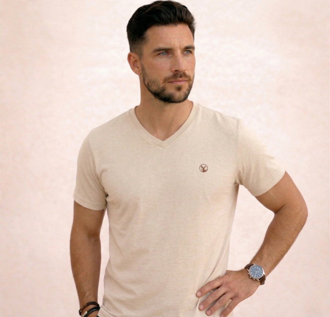 Polera Beige Cuello V Modelo Barbé - Fogliatti