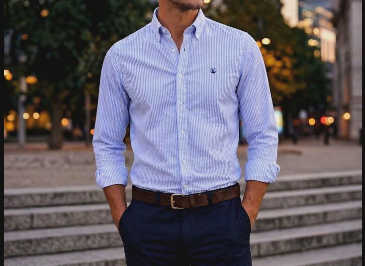 Camisa Rayas Blanca Celeste Modelo Spagnolo - Fogliatti