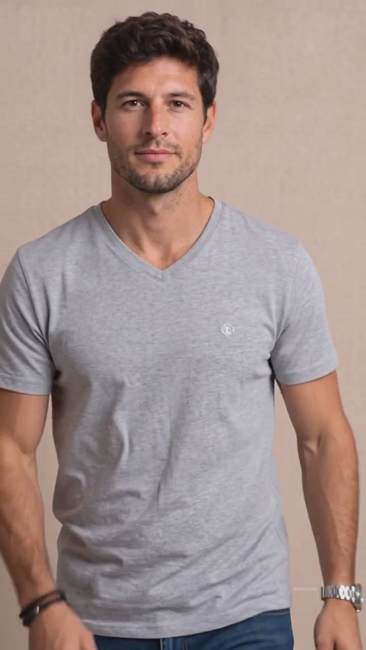 Polera Gris Cuello en V - Modelo Barbé - Fogliatti