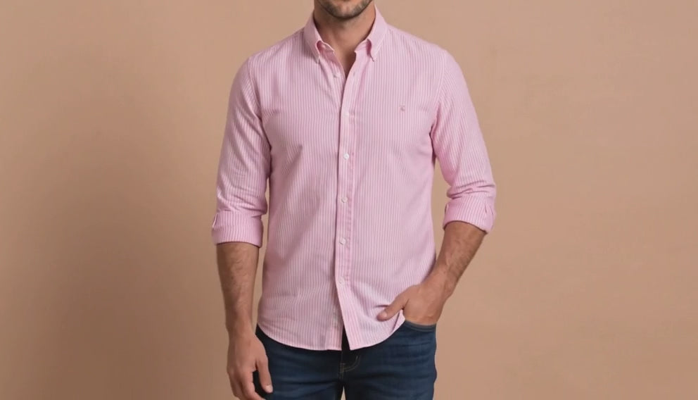 Camisa Rayas Blanca Rosa Modelo Spagnolo - Fogliatti