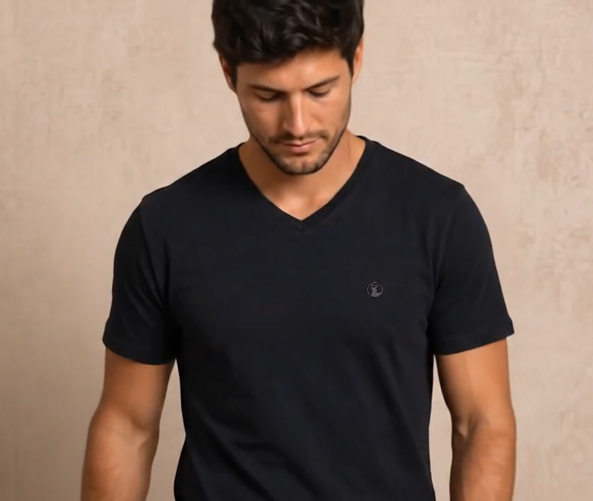 Polera Negra Cuello V Modelo Barbé - Fogliatti