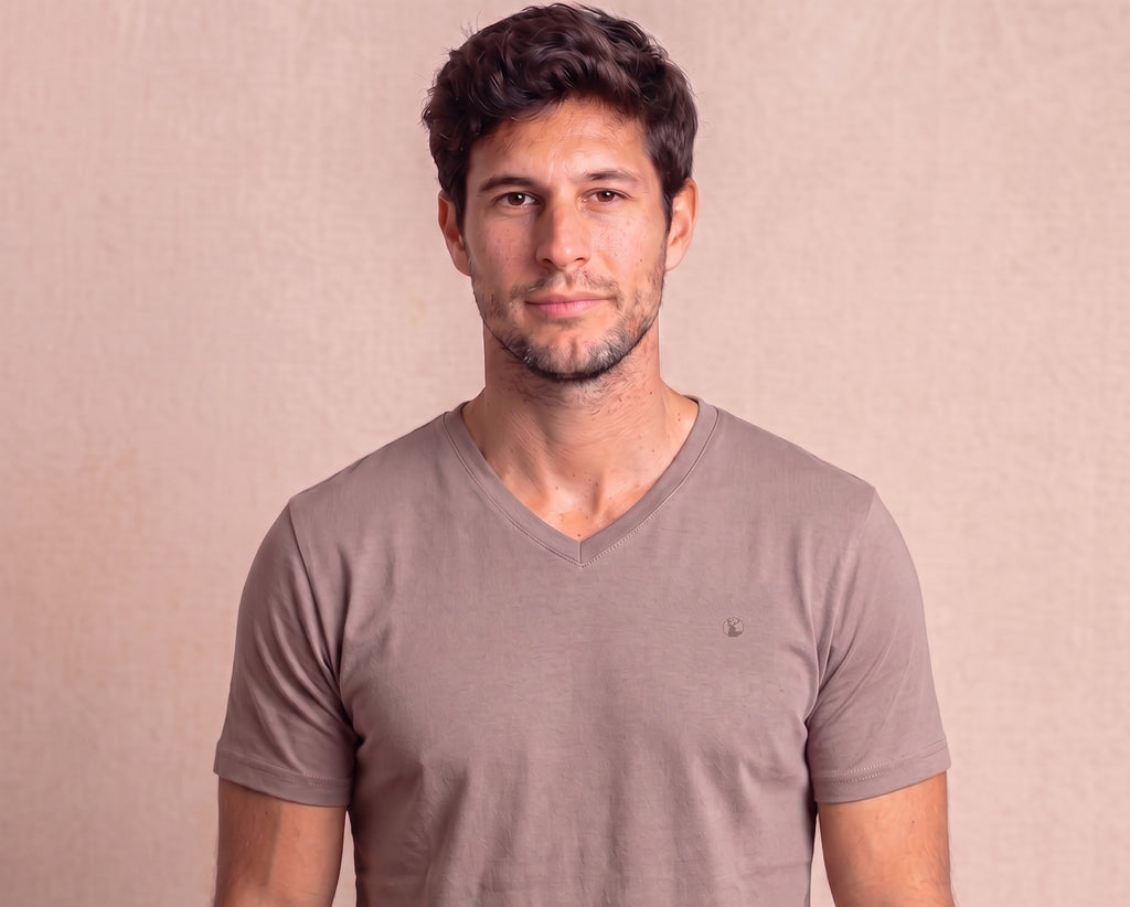Polera Taupe Cuello V Modelo Barbé - Fogliatti
