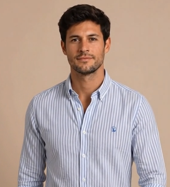 Camisa Rayas Blanca Azul Modelo Spagnolo - Fogliatti