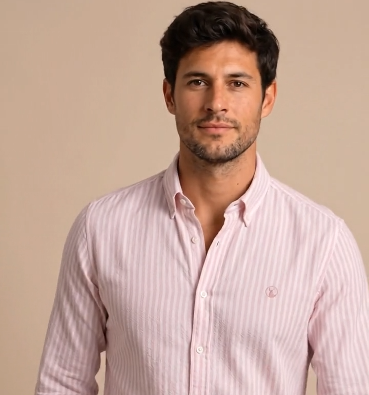 Camisa Rayas Blanca Rosa Modelo Spagnolo - Fogliatti