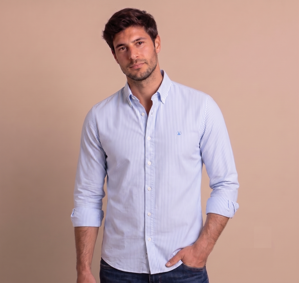 Camisa Rayas Blanca Azul Modelo Spagnolo - Fogliatti