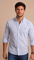 Camisa Rayas Blanca Azul Modelo Spagnolo - Fogliatti