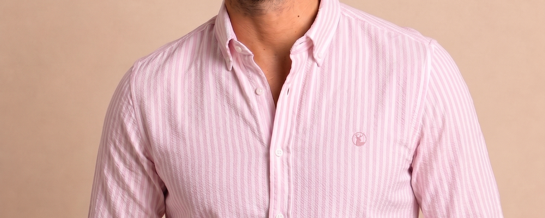 Camisa Rayas Blanca Rosa Modelo Spagnolo - Fogliatti