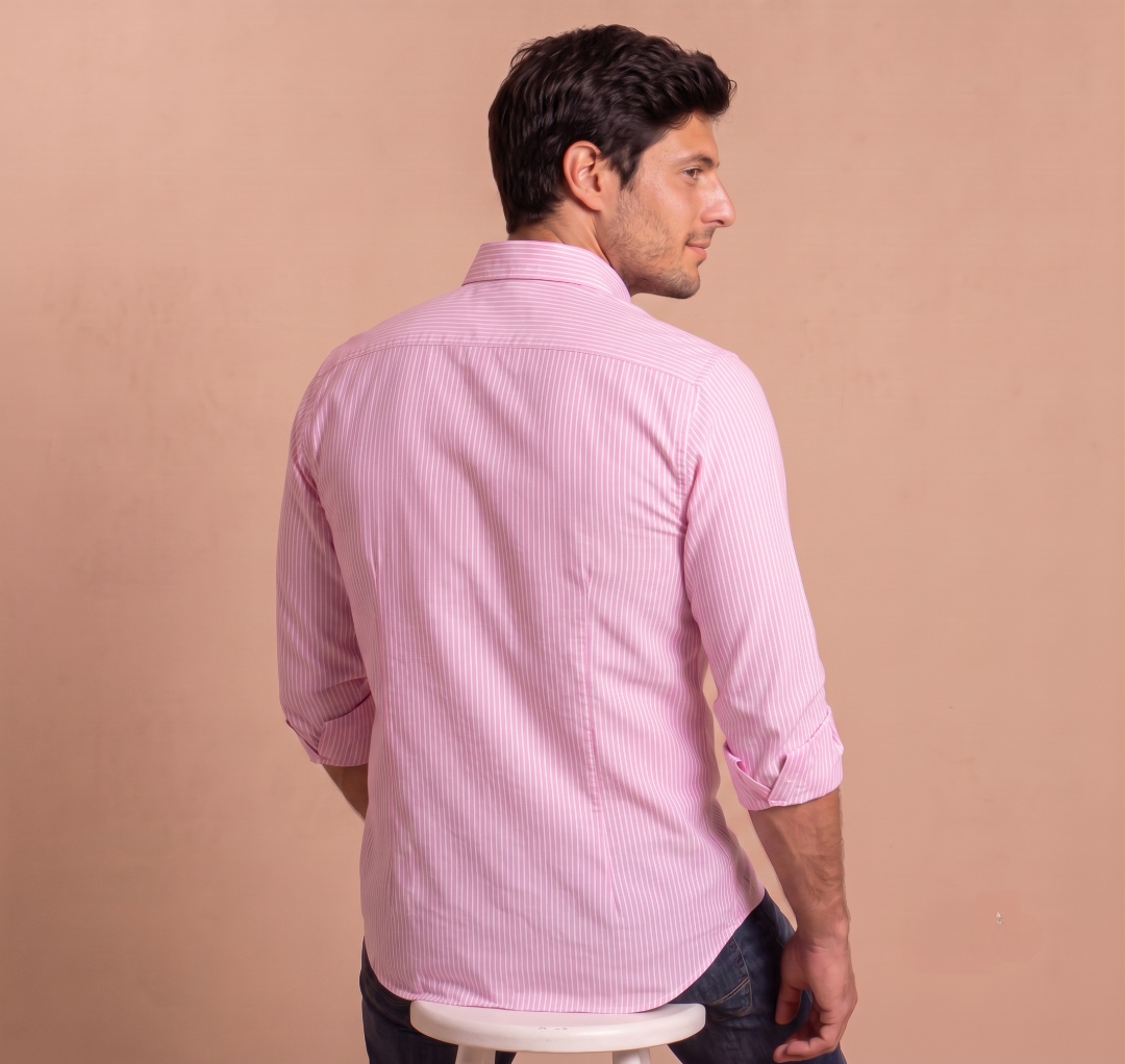 Camisa Rayas Blanca Rosa Modelo Spagnolo - Fogliatti