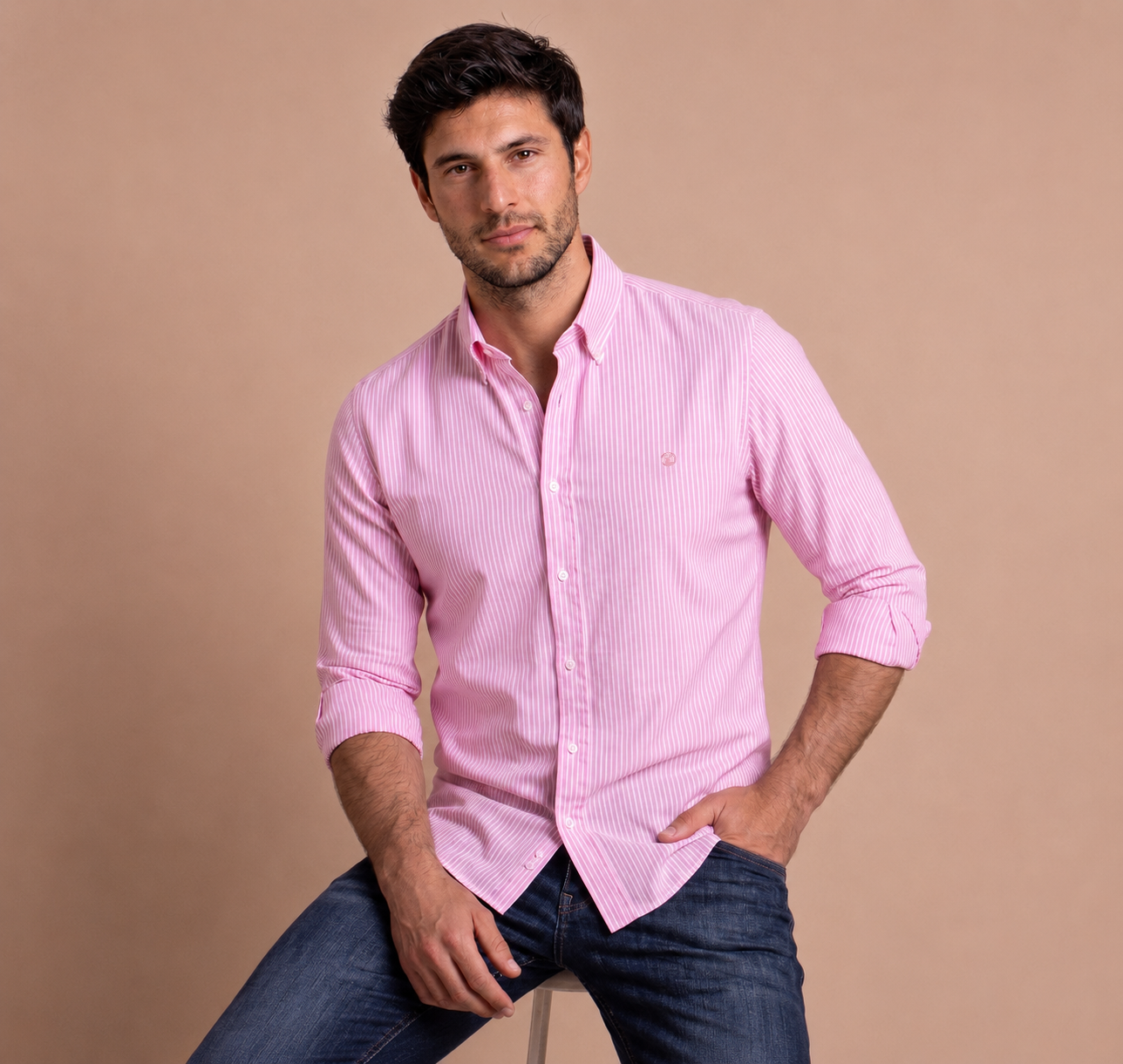 Camisa Rayas Blanca Rosa Modelo Spagnolo - Fogliatti