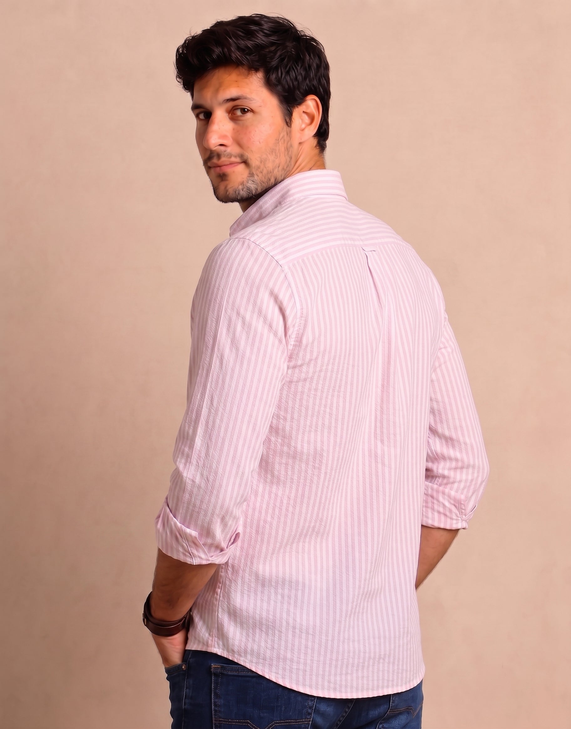 Camisa Rayas Blanca Rosa Modelo Spagnolo - Fogliatti